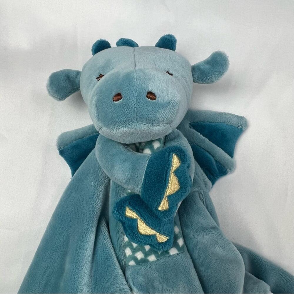 Douglas Baby Dragon Lovey Security Blanket Baby Plushie Fleece Blue Soft Lovie - Picture 3 of 11